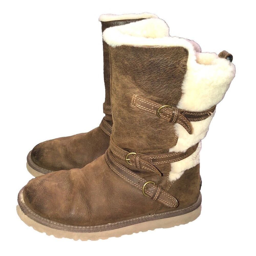 Ugg Boots Women's 6 Chestnut Becket Waterproof Leather Sheepskin Buckle Moto 36
